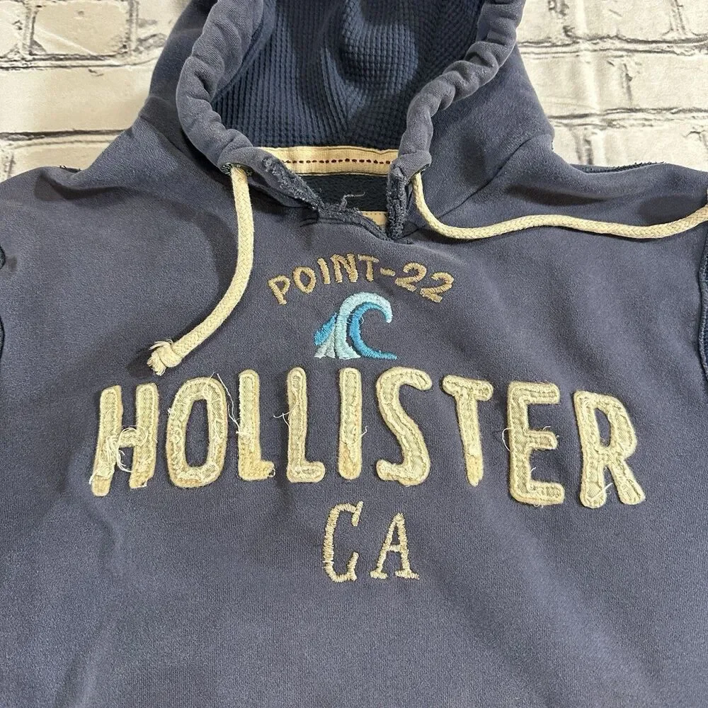 Vintage Hollister Hoodie Mens L Blue Pullover Y2K Faded Distressed